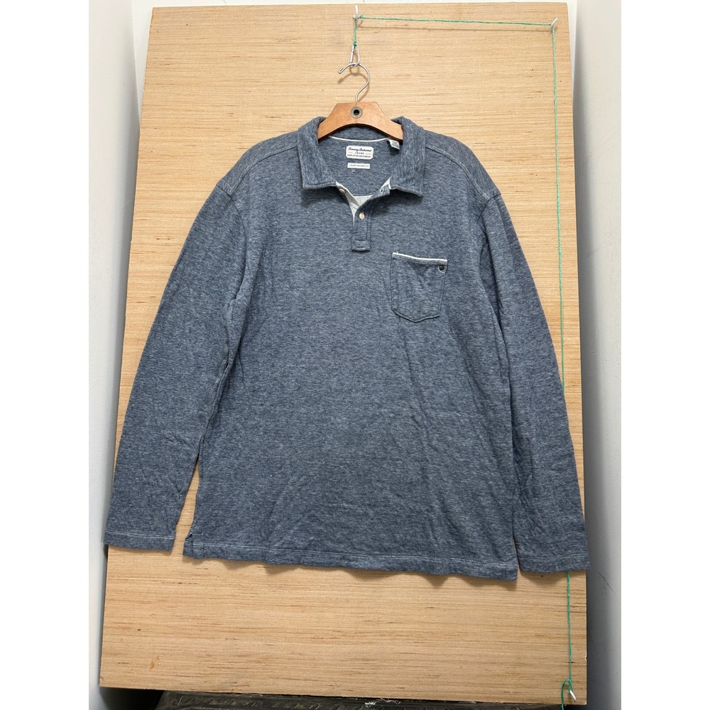 Tommy Bahama Jeans Mens Blue Pima Cotton Long Sleeve Polo Shirt Large 5038